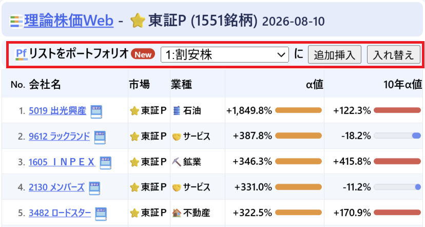 検索結果からの一括追加バーのサンプル